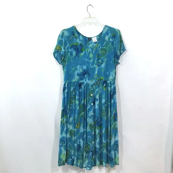 Vintage 80s 90s Casual Floral Midi Dress Multicolor BILA,L - Picture 8 of 9
